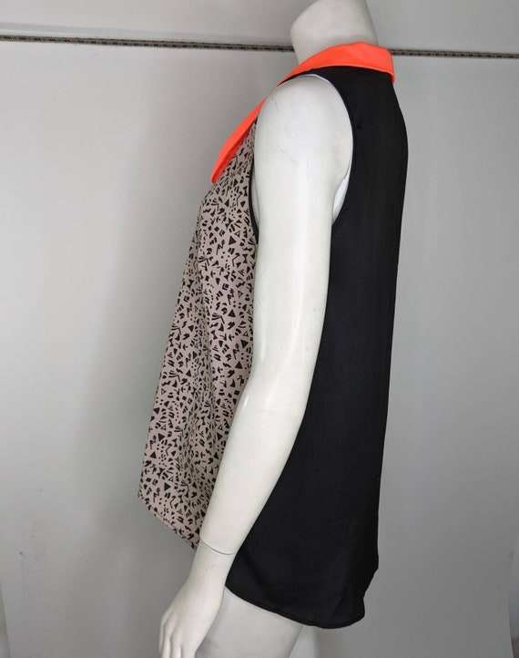 Vtg 90's Blouse Sleeveless Neon Orange Color Abst… - image 3