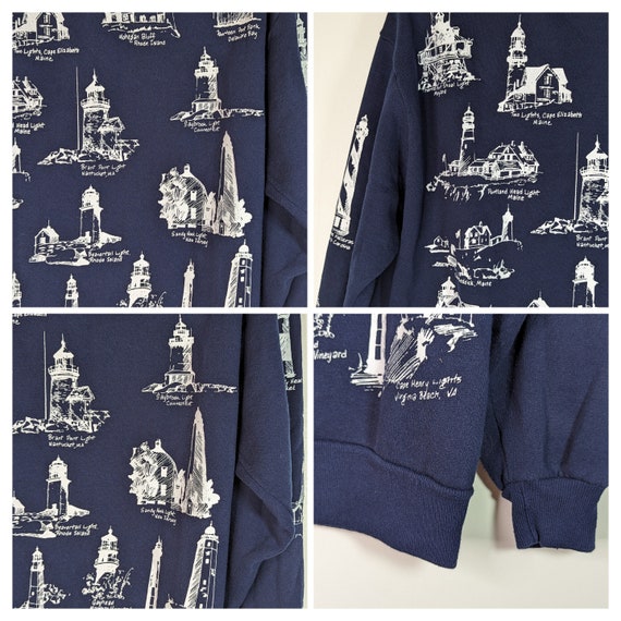 Vintage Eastern Lighthouses Sweatshirt Blue Cardi… - image 6