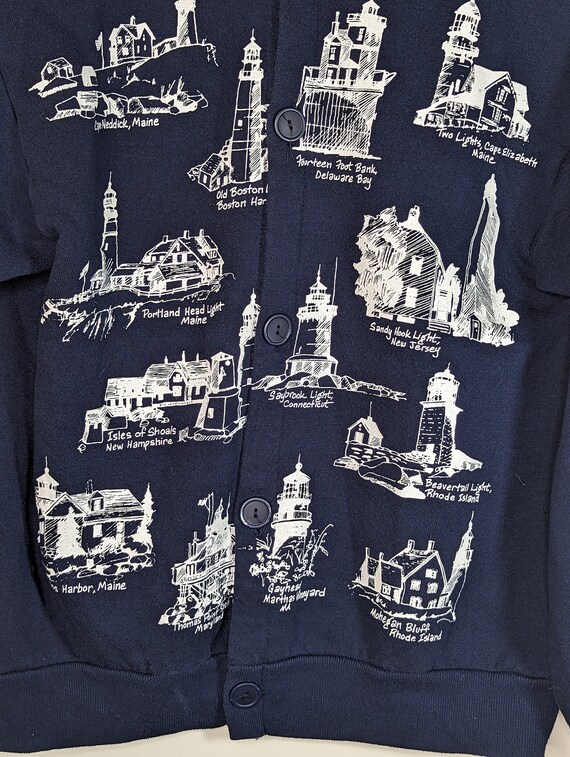 Vintage Eastern Lighthouses Sweatshirt Blue Cardi… - image 3