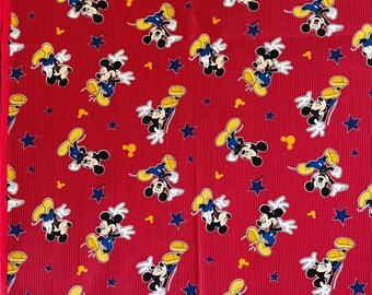 Vtg Cotton FABRIC~Bright MICKEY MOUSE+Stars on Red Stripe~78x45~Disney/Springs