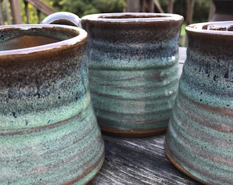 Rustic mug, handmade turquoise mug, set of stoneware mugs