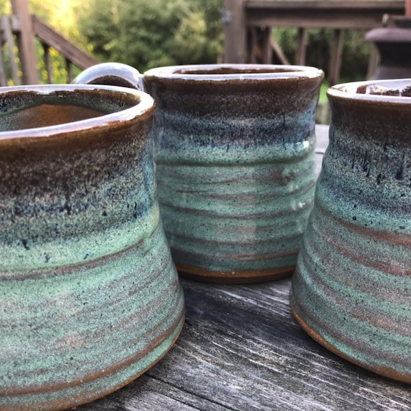 Rustic mug, handmade turquoise mug, set of stoneware mugs