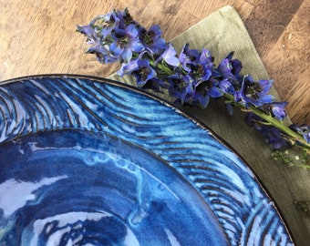 Large centerpiece  fruit bowl in cobalt blue