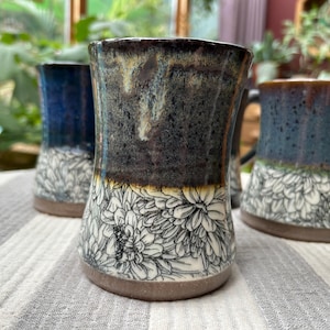 Handmade Pottery Mug With  Garden Flower Pattern
