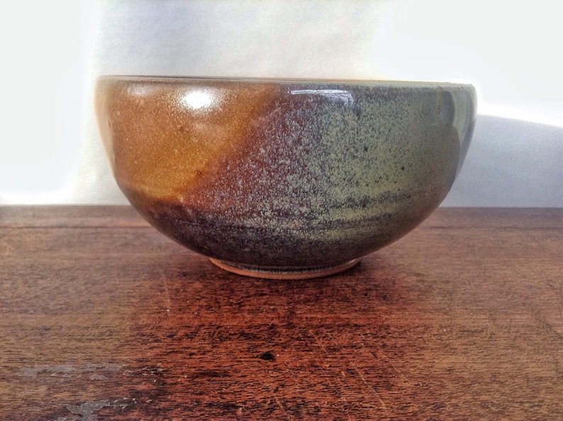 Pottery bowl, cereal bowl, handmade bowl, sage green and brown bowl, dishwasher safe, functional pottery, rustic bowl image 1