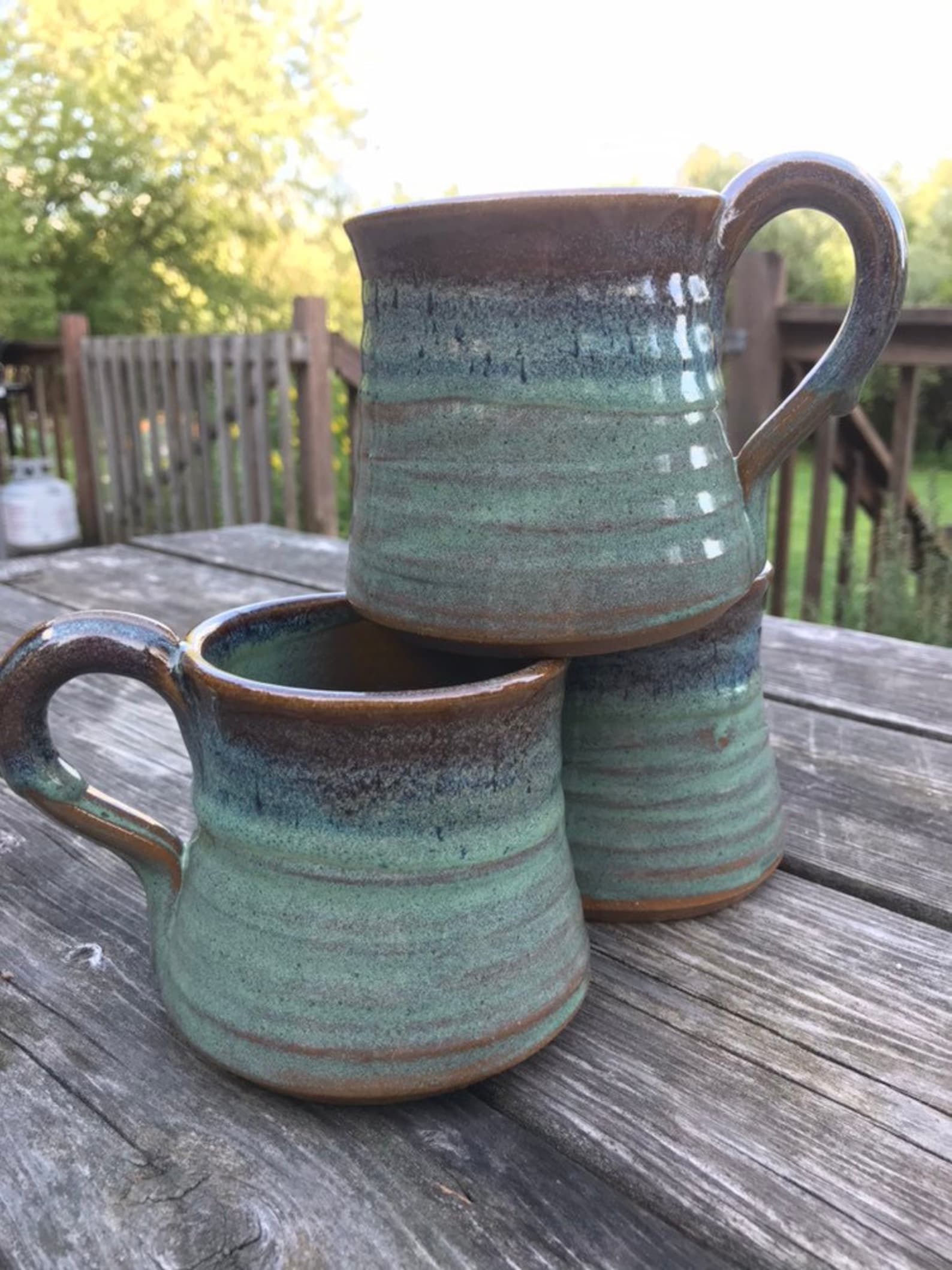 Rustic Mug Handmade Turquoise Mug Set of Stoneware Mugs Etsy