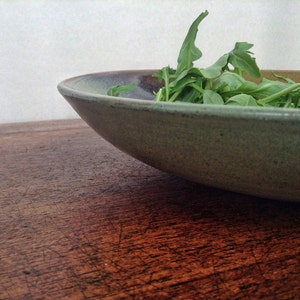 Handmade Pottery Pasta Bowl, Pottery Salad Bowl, Sage Green and Brown Shallow Bowl image 4