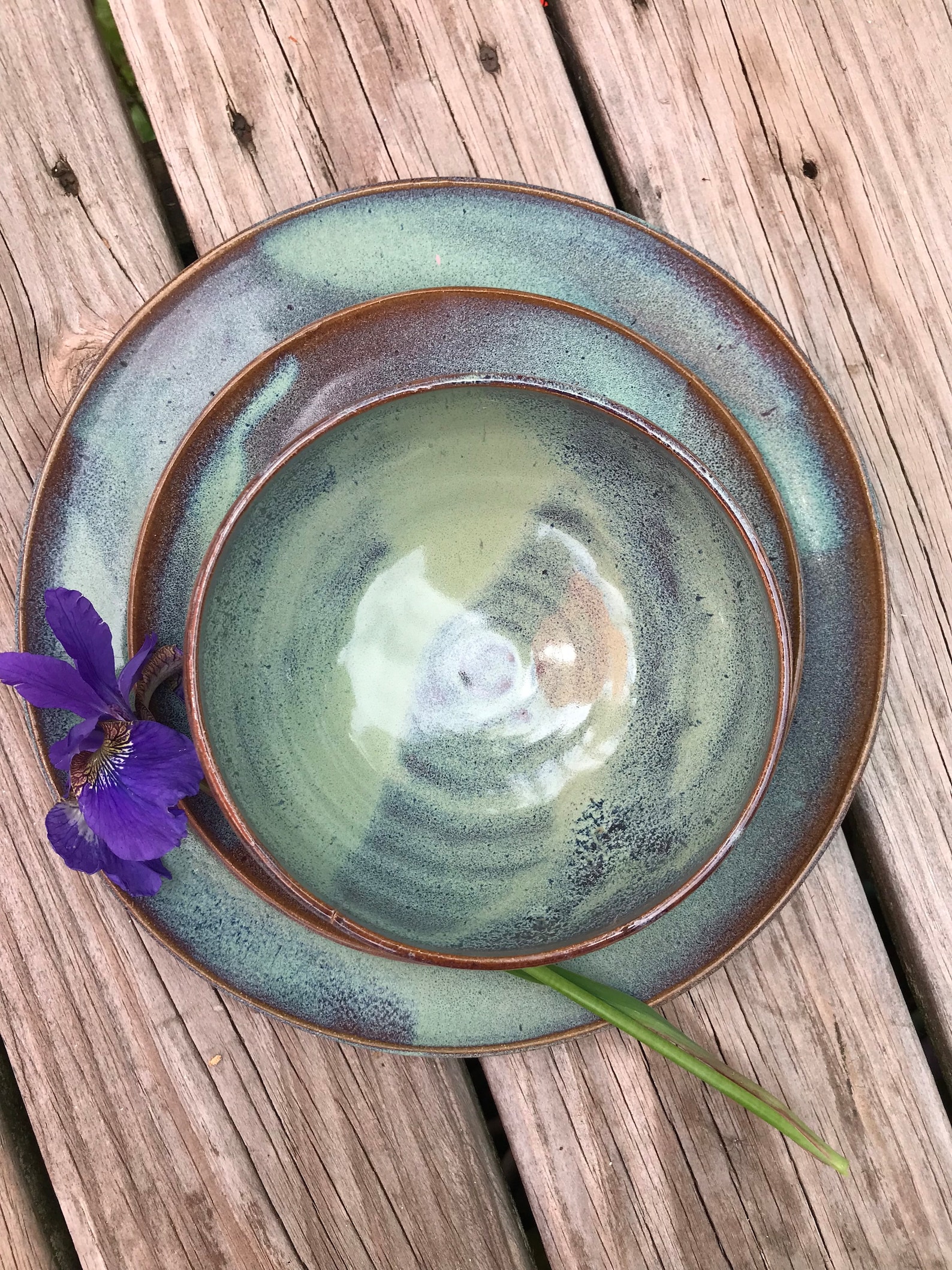 Pottery Plates and Bowl Set in Soft Turquoise Glaze Etsy