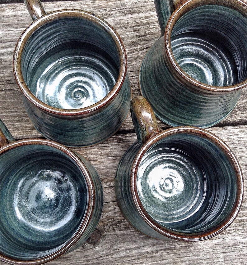 Set of rustic pottery mugs, slate blue mugs, great house warming gift, handmade mugs image 3