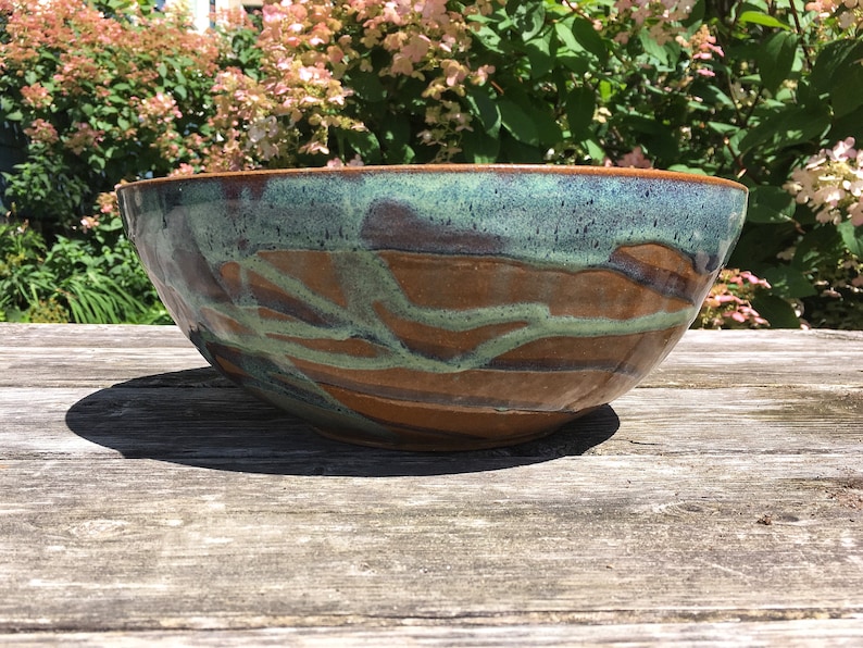 Pottery Bowl, Turquoise salad bowl, fruit bowl, mixing bowl image 3