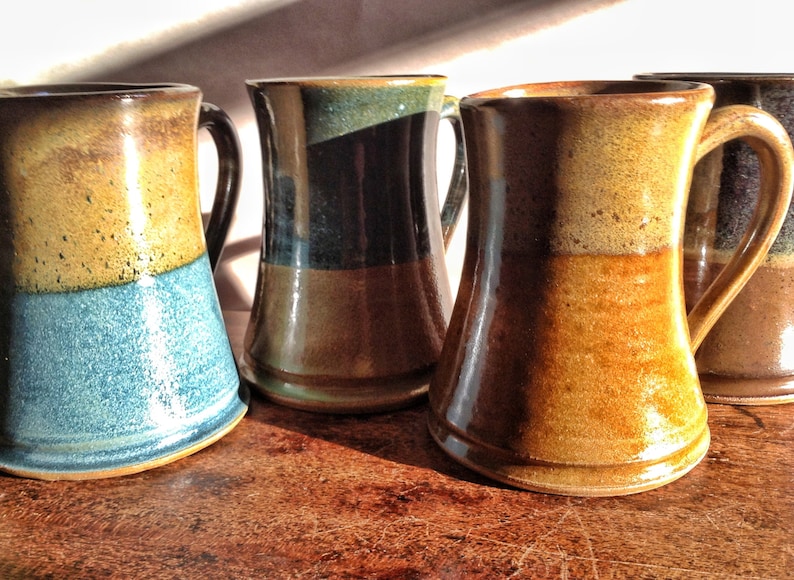 Handmade Pottery Mug, Sage Green and Blue Mug with Lid, hebal tea steeping mug image 4