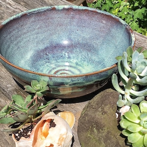 Pottery Bowl, Turquoise salad bowl, fruit bowl, mixing bowl image 1