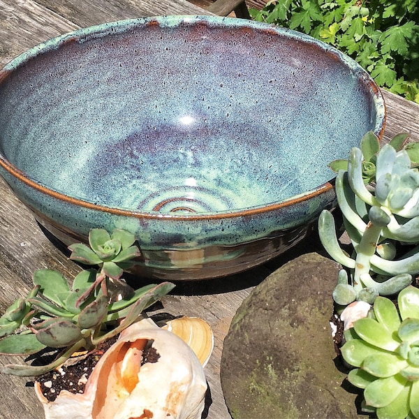 Bol de cerámica turquesa: Bol de gres hecho a mano para ensaladas, frutas y para mezclar (25 cm)