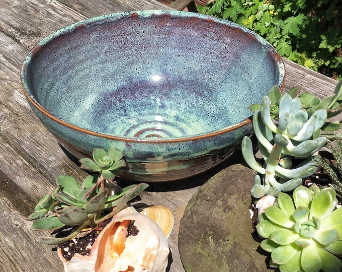 Pottery Bowl, Turquoise salad bowl, fruit bowl, mixing bowl