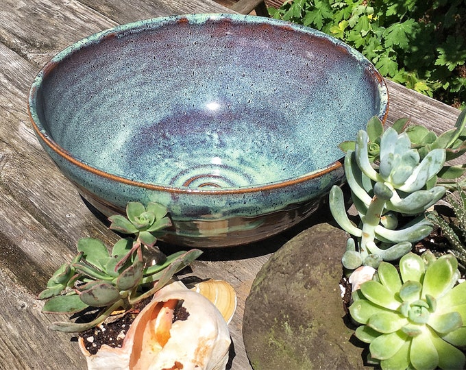 Turquoise Pottery Bowl: Handmade Stoneware Salad, Fruit, Mixing Bowl (10 inch)