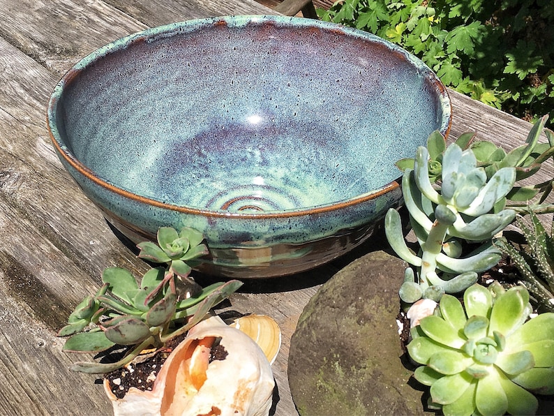 Pottery Bowl, Turquoise salad bowl, fruit bowl, mixing bowl image 1