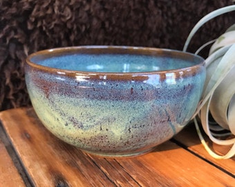 Turquoise pottery cereal bowl