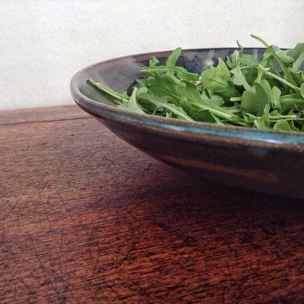 Handmade Pottery Pasta Bowl, Pottery Salad Bowl, Ocean Colors Shallow Bowl