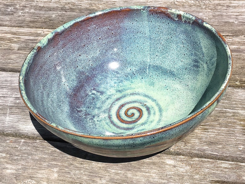 Pottery Bowl, Turquoise salad bowl, fruit bowl, mixing bowl image 4