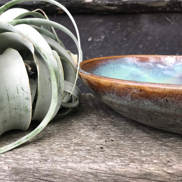 Pasta bowl in turquoise glaze, handmade pottery shallow bowl