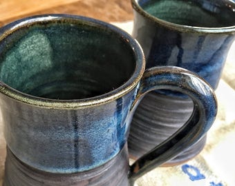 Handmade pottery mug, blue coffee mug, pottery gift