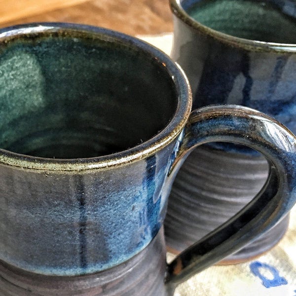 Handmade pottery mug, blue coffee mug, pottery gift