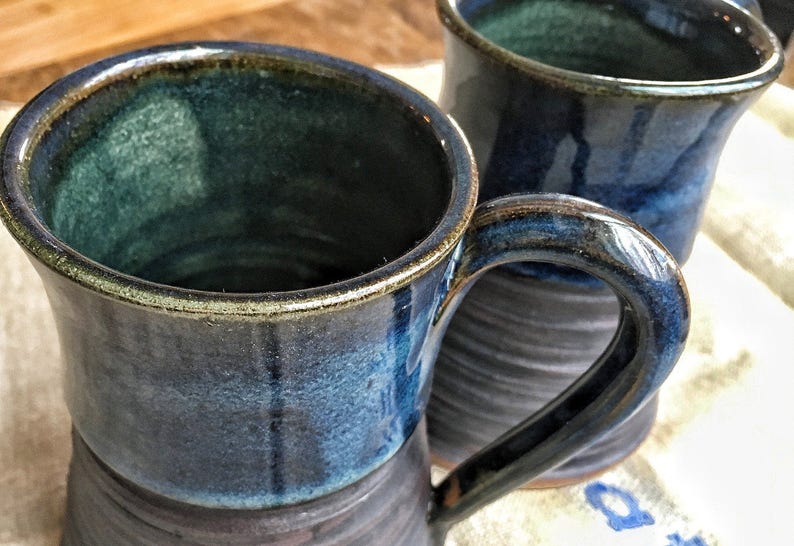 Handmade pottery mug, blue coffee mug, pottery gift image 1