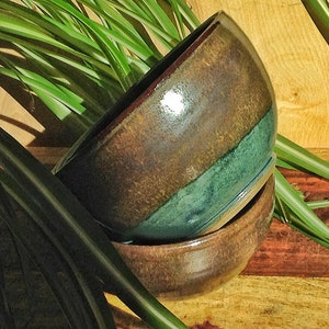 Cereal Bowl, handmade pottery bowl, blue and brown bowl, rustic bowl