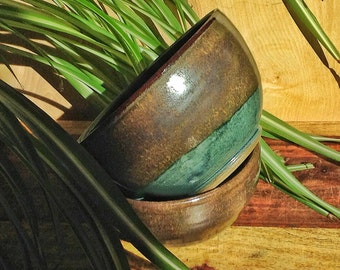 Cereal Bowl, handmade pottery bowl, blue and brown bowl, rustic bowl