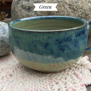 Soup Mug, Handmade Pottery Soup Mug Green