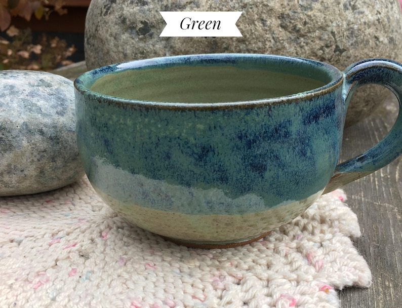 Soup Mug, Handmade Pottery Soup Mug Green