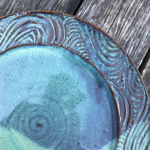 Handmade pottery platter, Carved Serving Dish