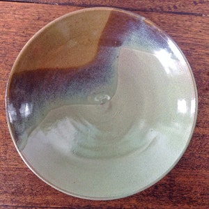 Handmade Pottery Pasta Bowl, Pottery Salad Bowl, Sage Green and Brown Shallow Bowl image 3