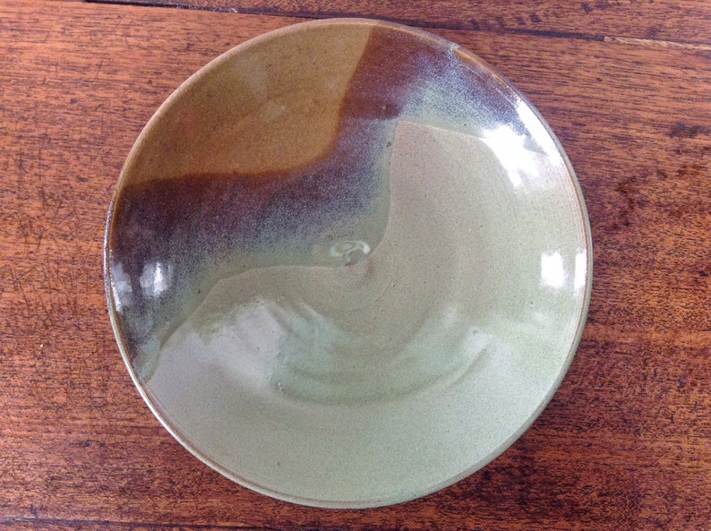 Handmade Pottery Pasta Bowl, Pottery Salad Bowl, Sage Green and Brown Shallow Bowl image 3