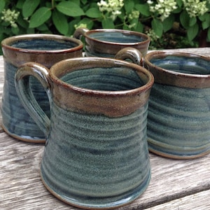 Set of rustic pottery mugs, slate blue mugs, great house warming gift, handmade mugs