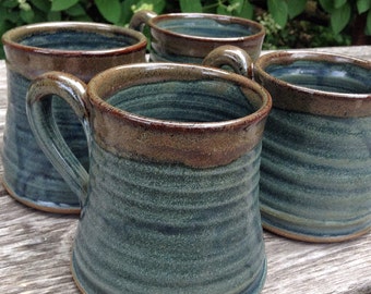 Set of rustic pottery mugs, slate blue mugs, great house warming gift, handmade mugs