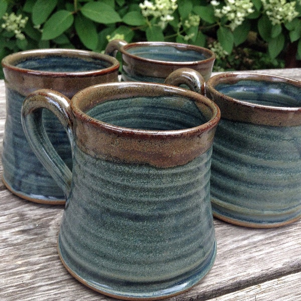 Set of rustic pottery mugs, slate blue mugs, great house warming gift, handmade mugs