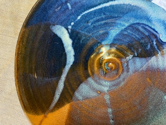 Handcrafted Glazed Pottery Pasta Bowl: Ocean Colors Stoneware Salad Dish