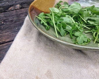 Handmade Pottery Pasta Bowl, Pottery Salad Bowl, Sage Green and Brown Shallow Bowl