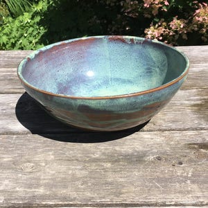 Pottery Bowl, Turquoise salad bowl, fruit bowl, mixing bowl image 2