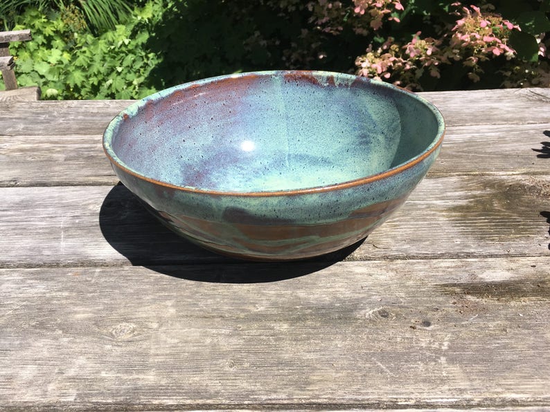 Pottery Bowl, Turquoise salad bowl, fruit bowl, mixing bowl image 2