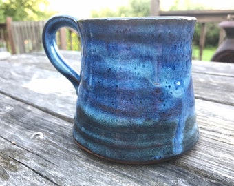 Rustic mug, handmade coffee mug in bright blue