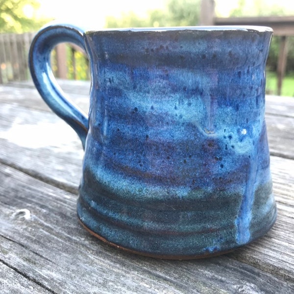 Rustic mug, handmade coffee mug in bright blue