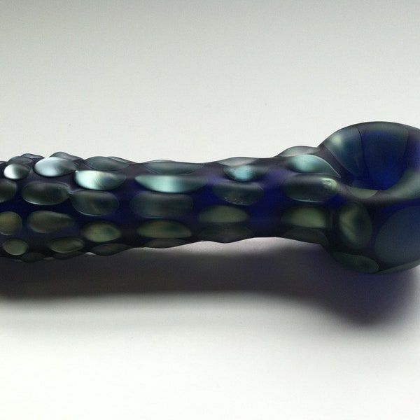 Glass Pipe, Spoon Pipe, Blue and Green Shimmer Spoon Pipe, Glass Blown Pipes, Glass Smoking Pipes, Blue Glass Pipes