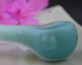 Glass PIpe, Glass Spoon Pipe, Aqua Pipe, White and Aqua Glass Pipe, Sandblasted Pipes, Matte Finish Pipes, Frosted Glass Pipes