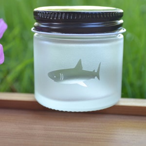 Jar, Glass Jar, Mini Glass Jar, Small Jar, Sand Etched Jar, Shark Jar, Stash Jar, Shark, Shark Mini Jar, Matte Finish Jar image 1
