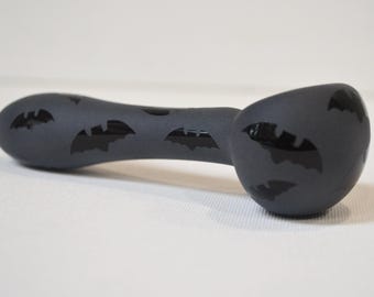 Glass Pipe, Glass Spoon Pipe, Black Glass Pipe, Bats, Halloween, American Made Pipes, Smoking pipe, Handmade in USA, Unique Pipes