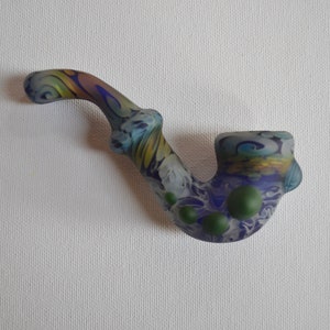Glass Pipe, Sherlock Pipe, Sand Etched Sherlock, Pipes, Pipe, American Made Pipes, Unique Pipe, Blue Sherlock Pipe