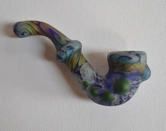 Glass Pipe, Sherlock Pipe, Sand Etched Sherlock, Pipes, Pipe, American Made Pipes, Unique Pipe, Blue Sherlock Pipe