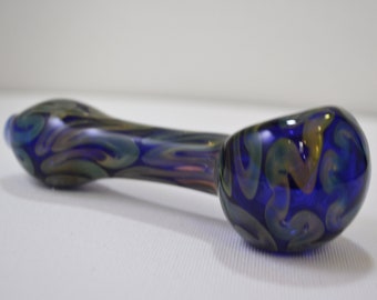 Glass Pipe, Spoon Pipe, Blue Spoon Pipe, Glass Blown Pipes, Unique Glass Pipe, Shiny Glass Pipe, Shimmer Glass Pipe